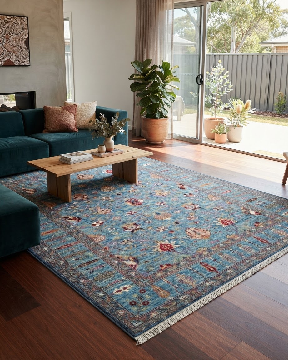 Handmade Baluch Rug | Burgundy & Navy Diamond Field with Floral Border | 100% Wool