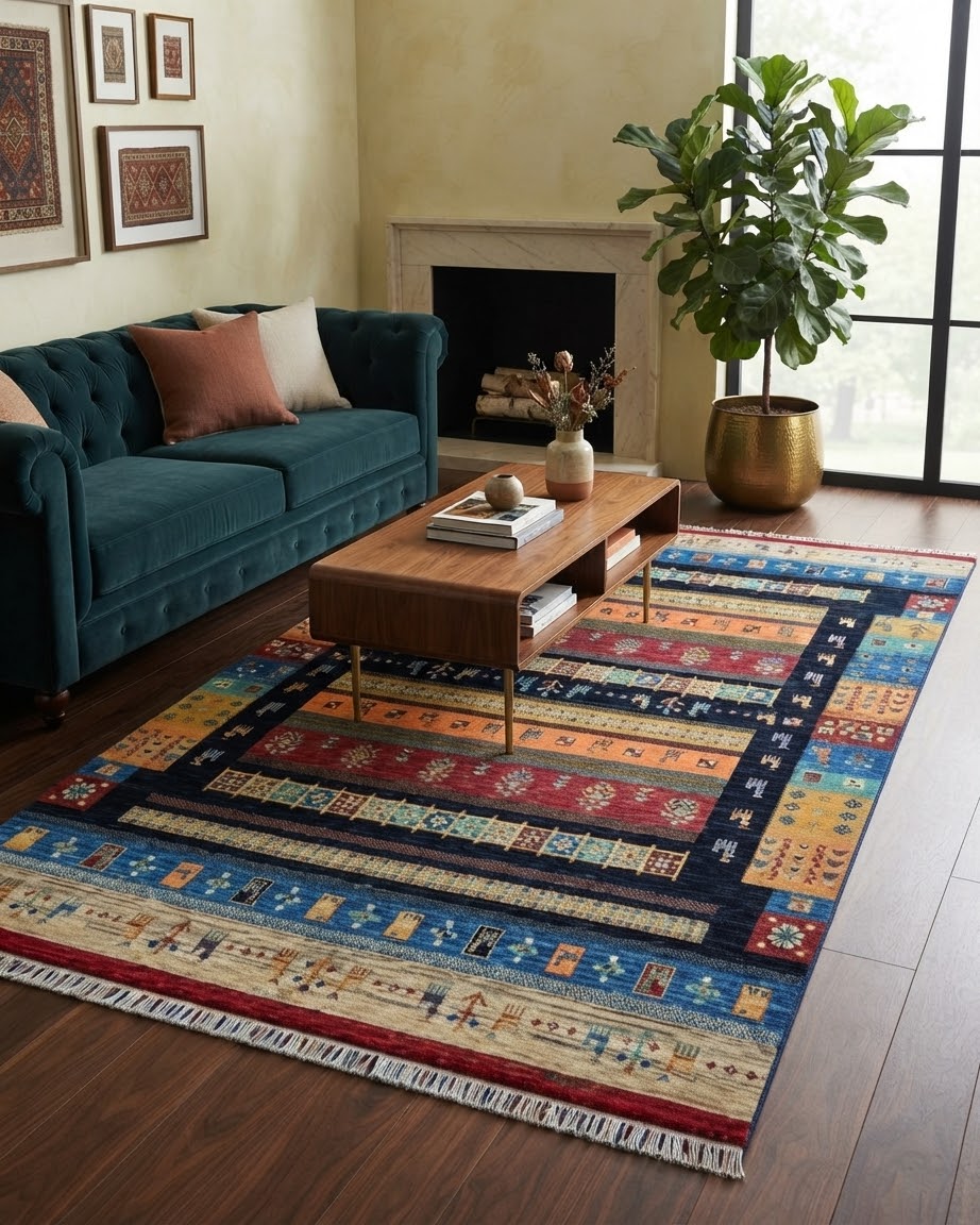 Handmade Bokhara Rug | Ivory Field with Brown & Gold Round Medallions | Wool Rug