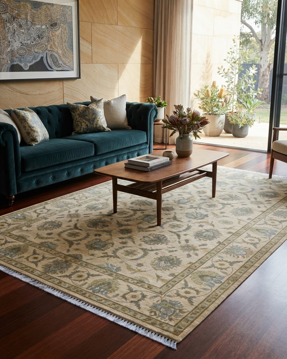 Handmade Afghan Silk-Touch Garden Rug | Burgundy Panel Design with Tree-of-Life Motifs | Wool Rug