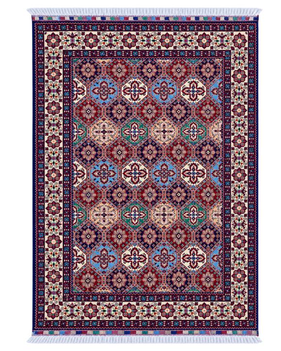 Handmade Bokhara Rug | Deep Blue Field with Red & Gold Octagon Medallions | Wool Rug