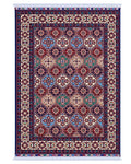 Handmade Bokhara Rug | Deep Blue Field with Red & Gold Octagon Medallions | Wool Rug