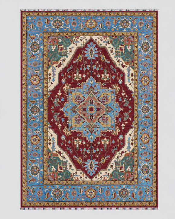 Handmade Baluch Rug | Navy Field with Red & Ivory Diamond Medallions | Wool Rug