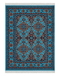 Handmade Turquoise Style Area Rug with Four Medallions and Fringed Ends