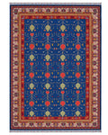 Handmade Kazak Style Rug | Deep Red Field with Cream & Navy Star Medallions | Wool Rug