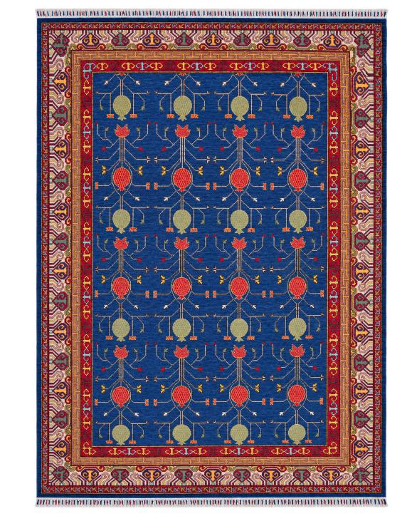 Handmade Kazak Style Rug | Deep Red Field with Cream & Navy Star Medallions | Wool Rug