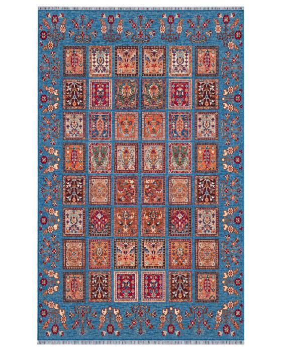 Handmade Panel Design Rug | Ivory Field with Multicolor Compartment Motifs | Wool Rug