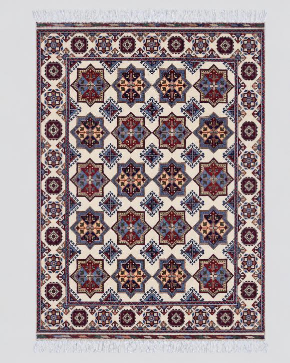 Handmade Bokhara Rug | Ivory Field with Navy & Gold Medallions | Wool Tribal Rug