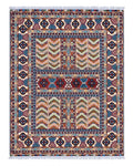 Handmade Mahi Medallion Rug | Ivory Field with Navy & Sage Center Medallion | Wool Rug