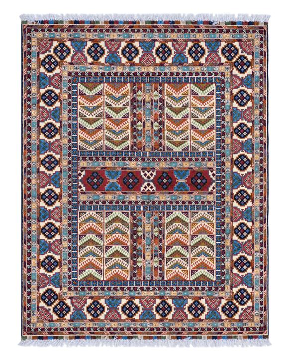 Handmade Mahi Medallion Rug | Ivory Field with Navy & Sage Center Medallion | Wool Rug