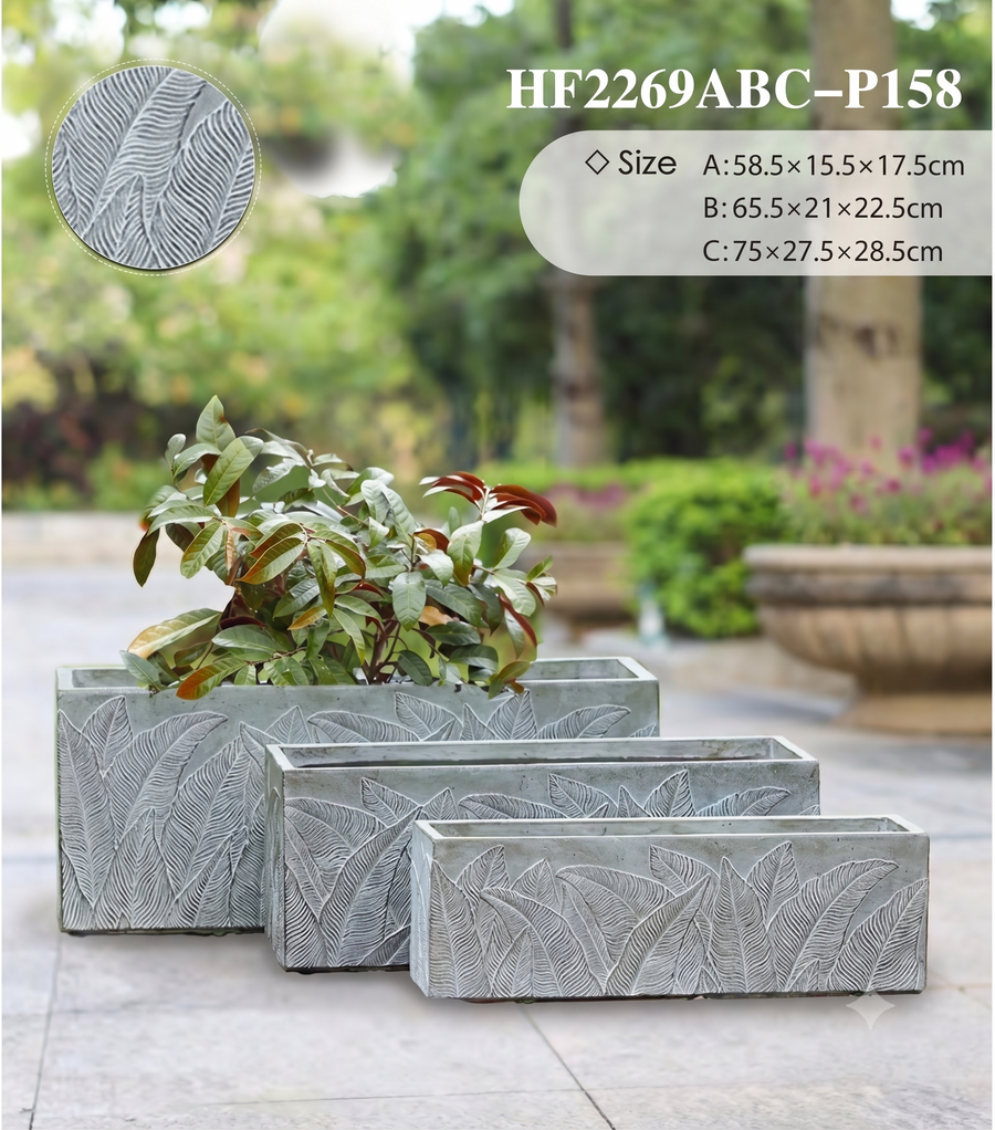 The Botanical Trough Series | Embossed Palm Leaf Rectangular Planters