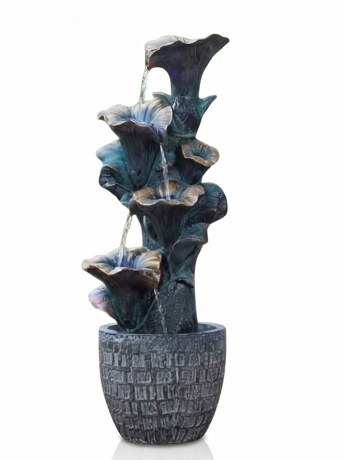 Tiered Flower Outdoor Waterfall Fountain with LED Lights