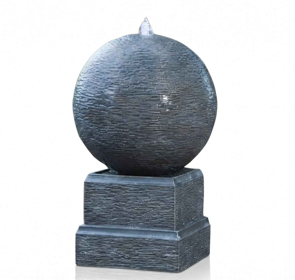 Round Sphere Water Fountain on Pedestal with LED Lights