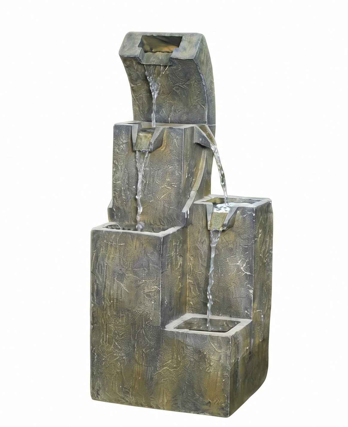 Stepped Block Outdoor Waterfall Fountain with LED Lights