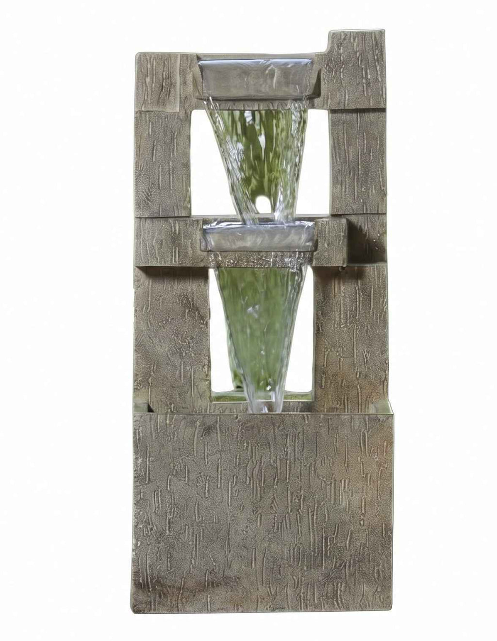 Modern Two-Tier Outdoor Water Fountain with Wood-Look Frame