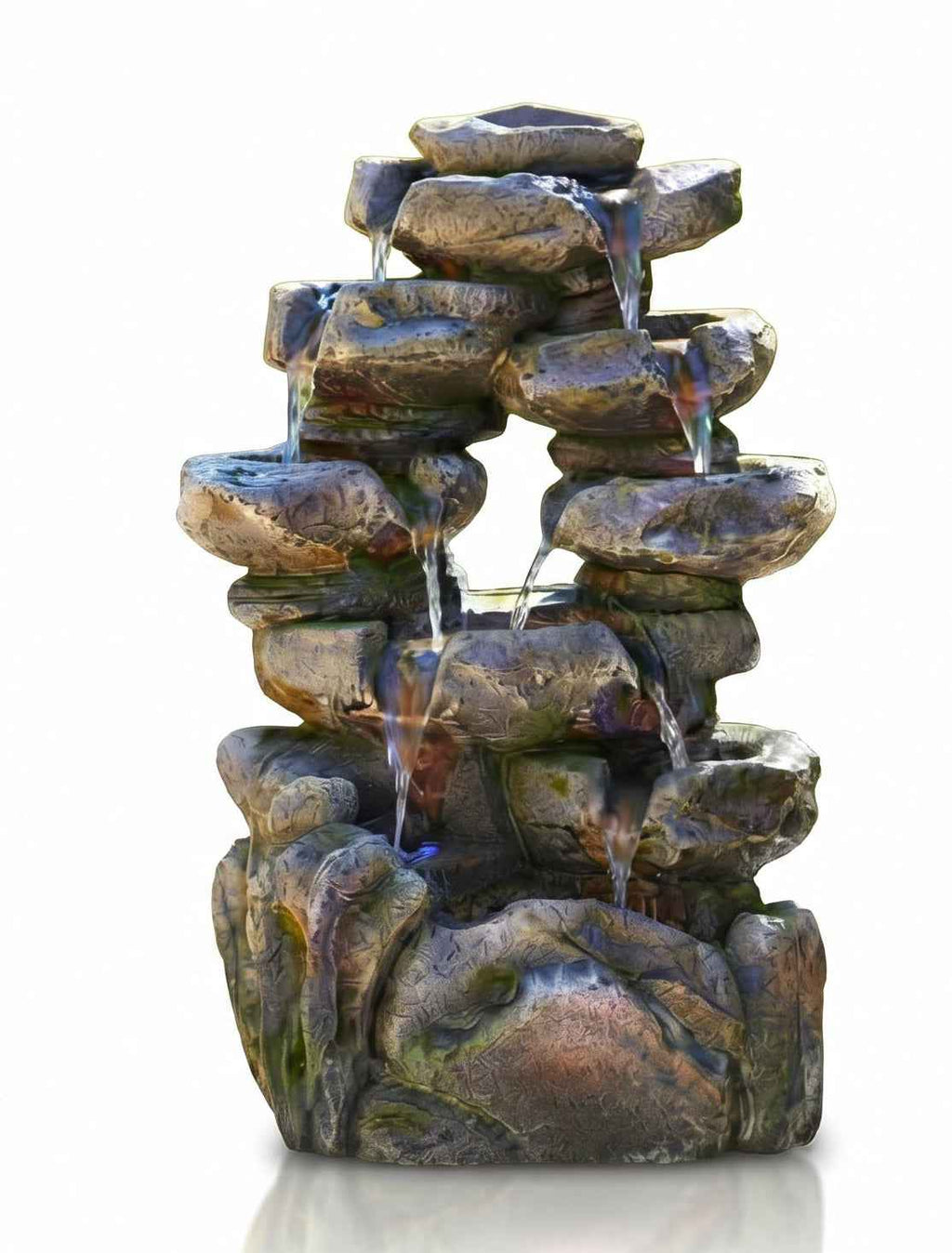 Tiered Rock Waterfall Outdoor Fountain with LED Lights