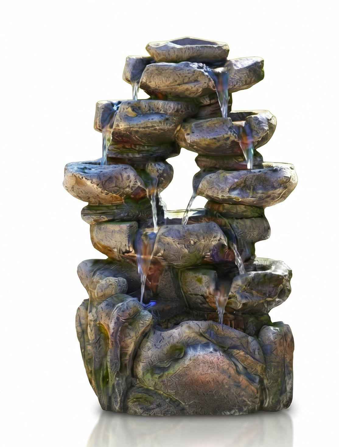 Tiered Rock Waterfall Outdoor Fountain with LED Lights