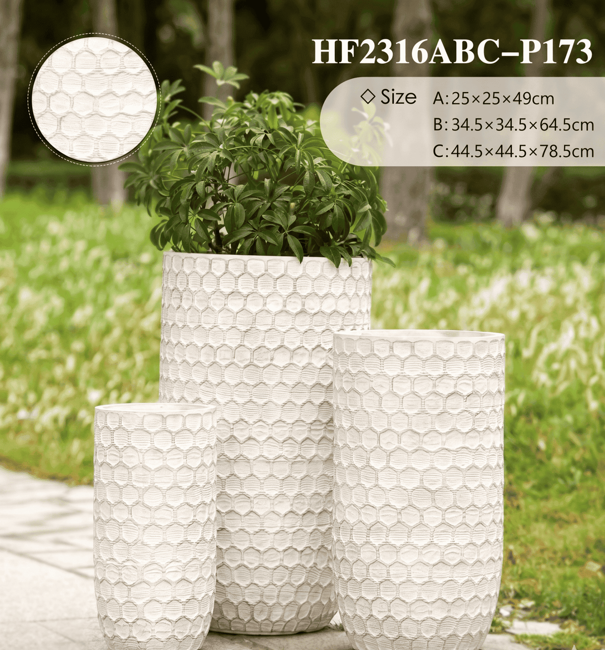 Honeycomb textured planters pots showcasing a unique hexagonal pattern in a modern living space