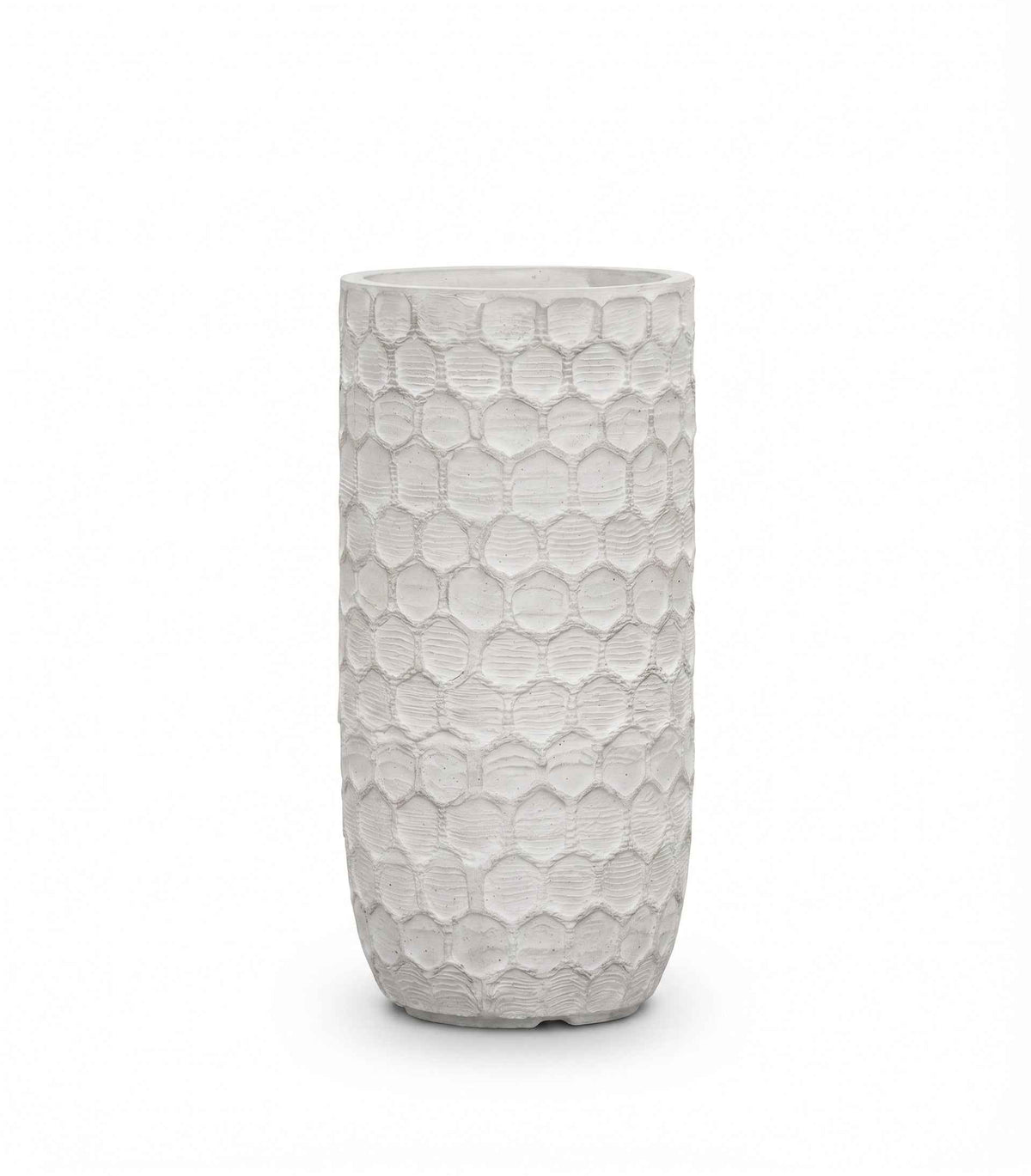 Close-up view of Hive Series honeycomb textured planters pots designed for contemporary plant styling
