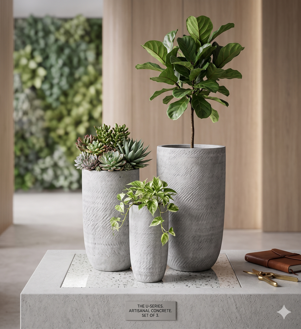The Textured Pillar Series | Tall Pebble-Grain U-Shape Planters