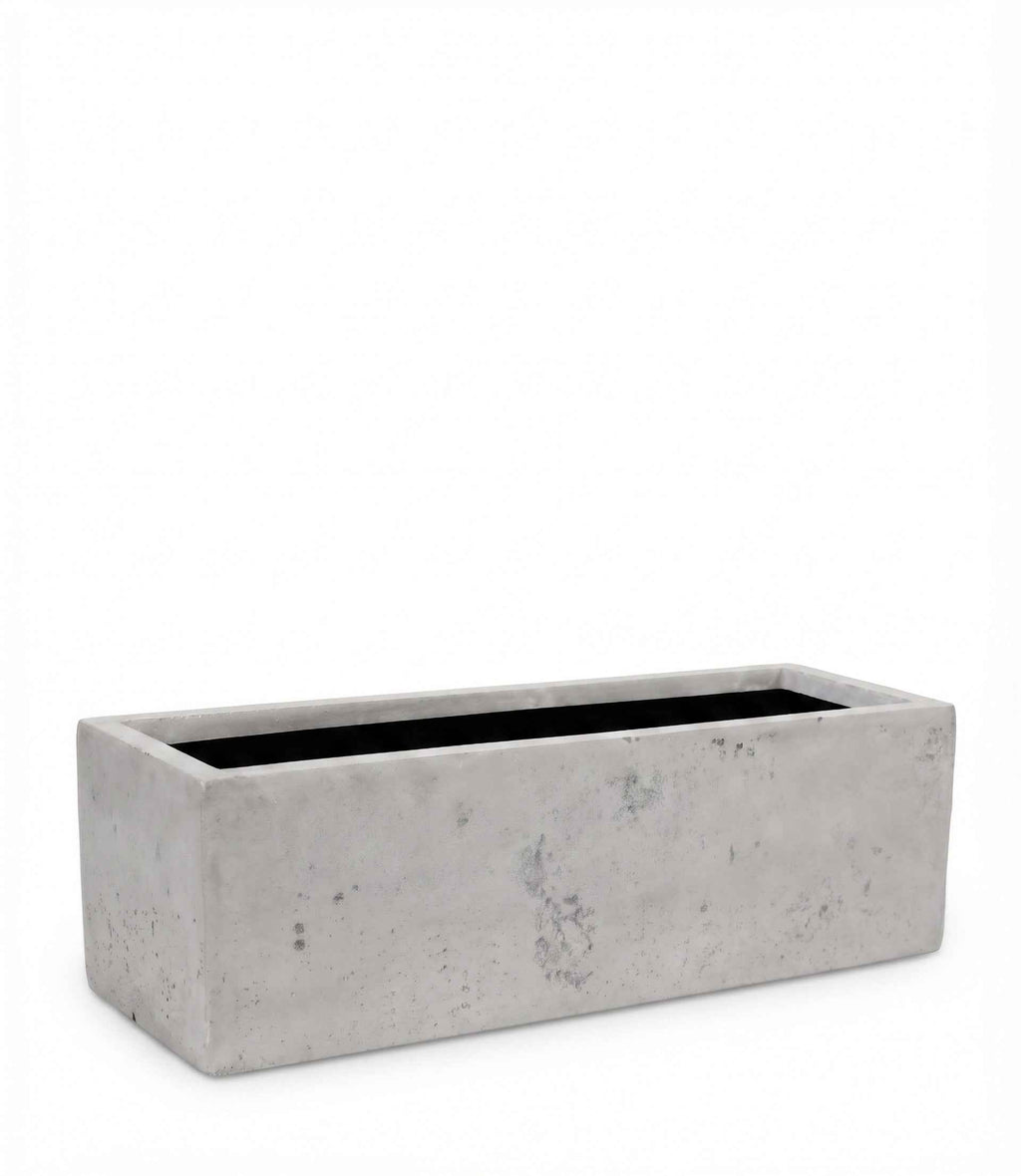 Sleek linear architectural trough planters showcasing a clean rectangular profile