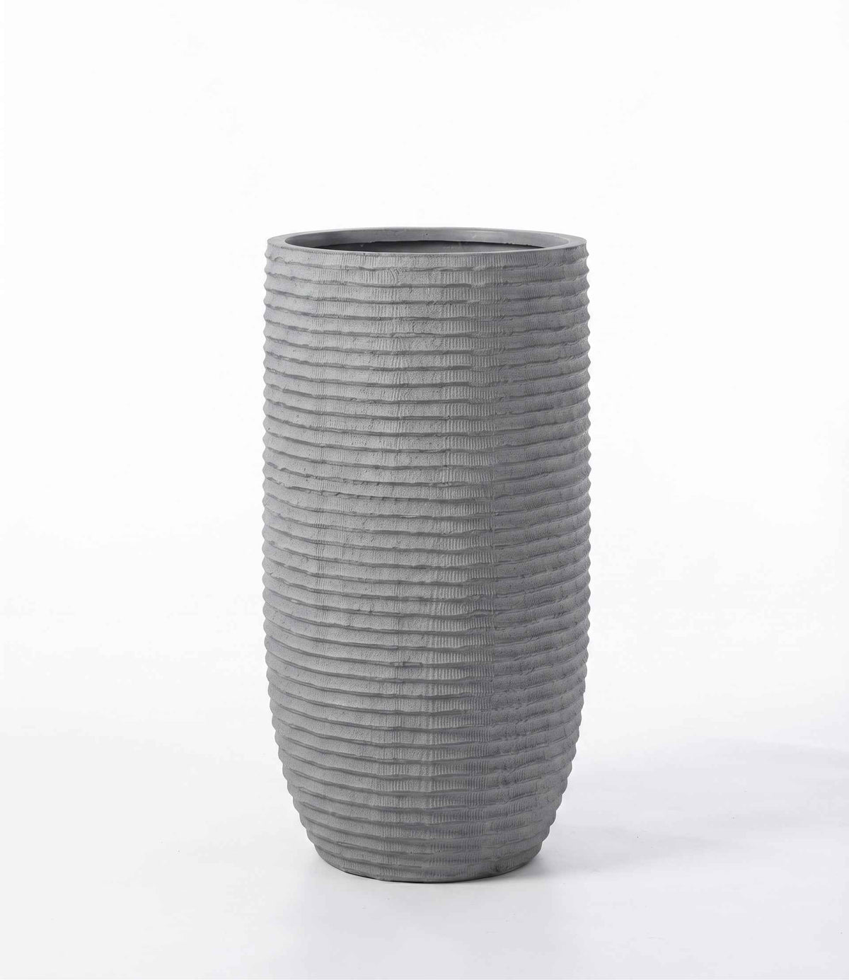 Single tall ribbed U-shape planter on white background