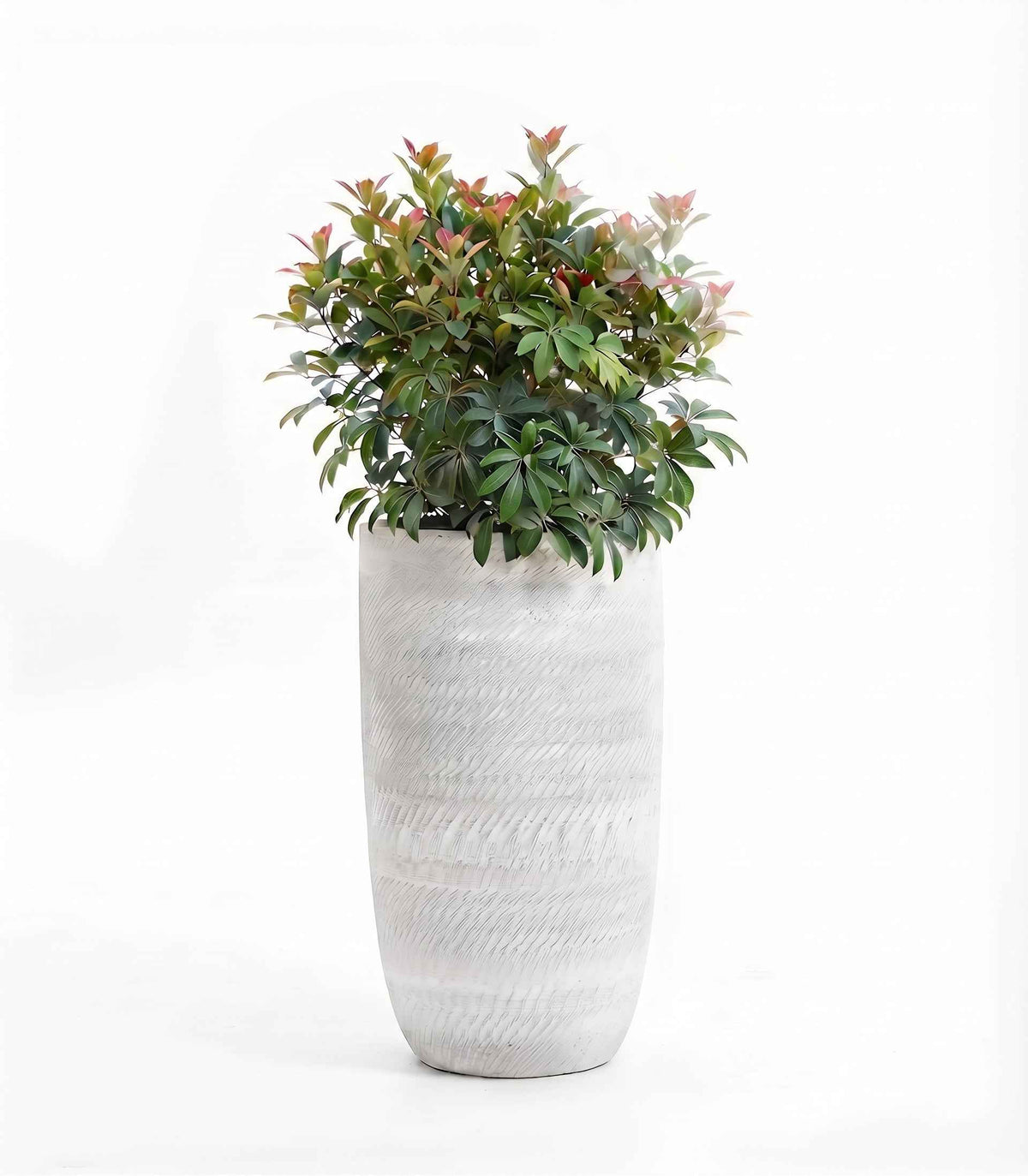 Textured tall U-shape planters showcasing a distinct pebble-grain finish in a modern living space