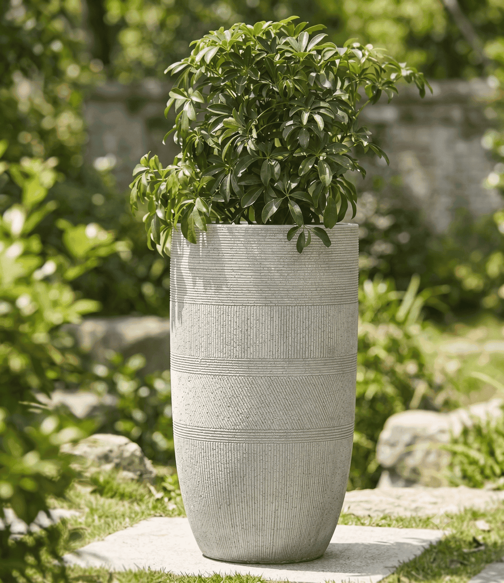 Close-up view of durable pebble-grain textured tall U-shape planters for home decor
