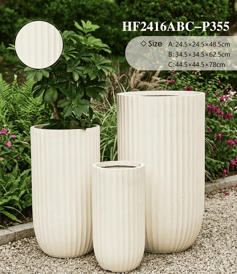 Tall white U-shape planter displayed elegantly in a bright, modern living room setting