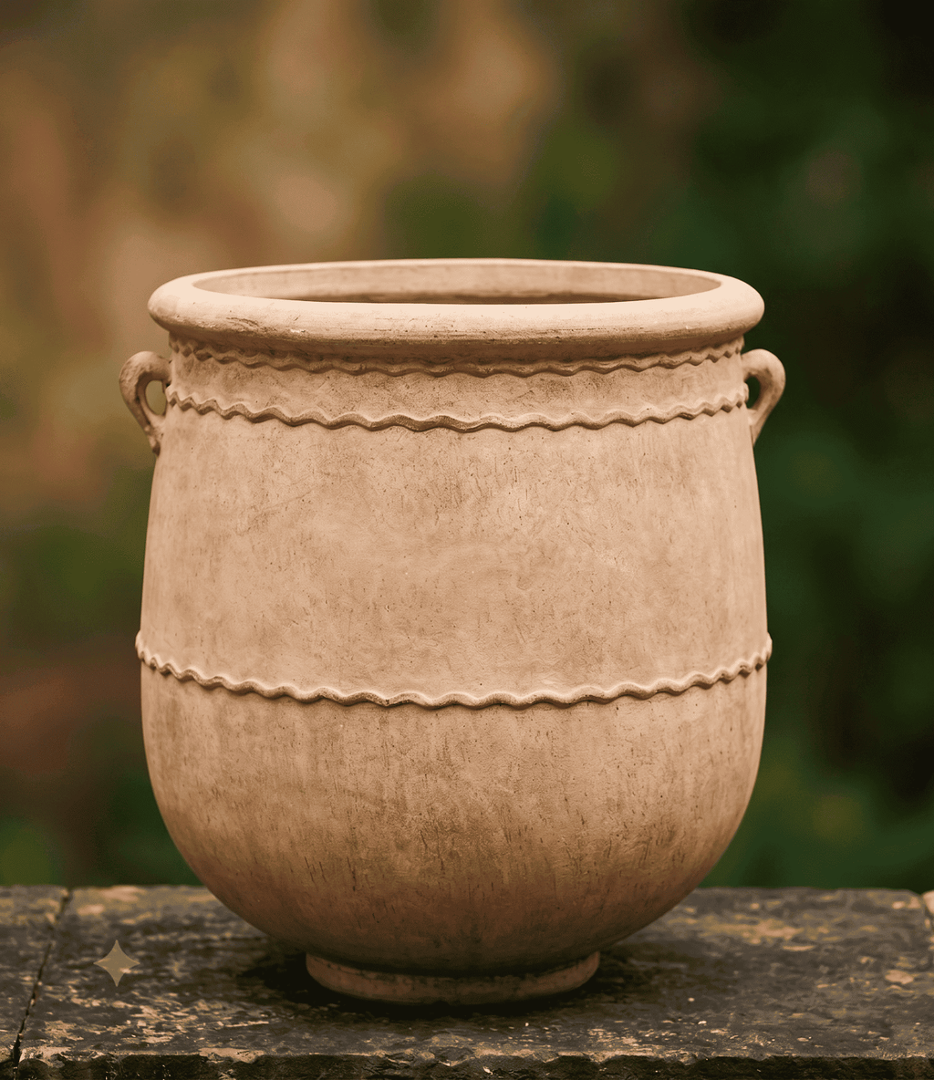 Durable traditional ribbed planter pots arranged to highlight their organic texture and finish
