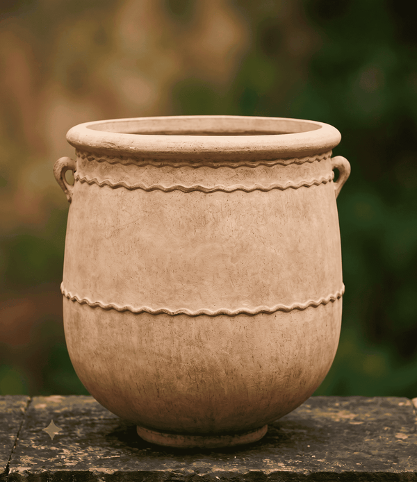 Durable traditional ribbed planter pots arranged to highlight their organic texture and finish