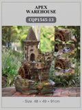 Stone Tower Water Wheel Fountain – Outdoor Waterfall Feature with LED Lightening